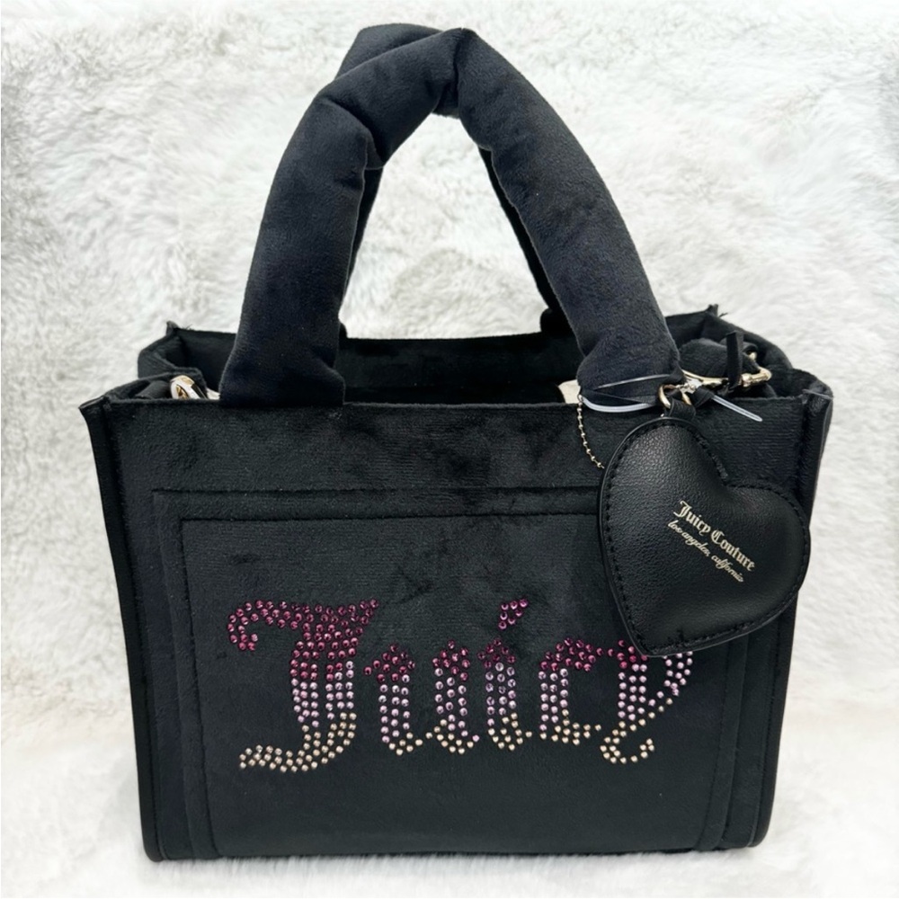 Juicy Couture Liquorice Rhinestone Velour velvet extra Spender Black Puffer Tote